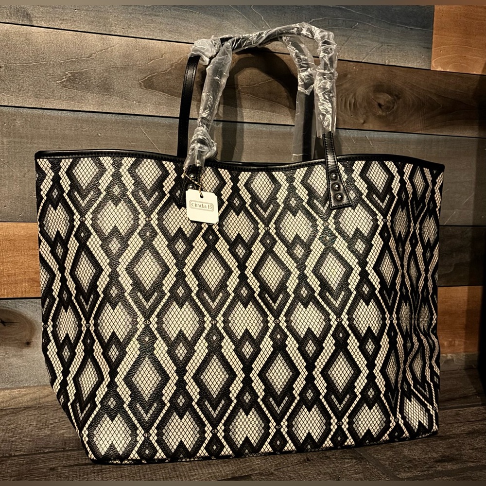 Large Cinda b London Tote Bag with Python Design